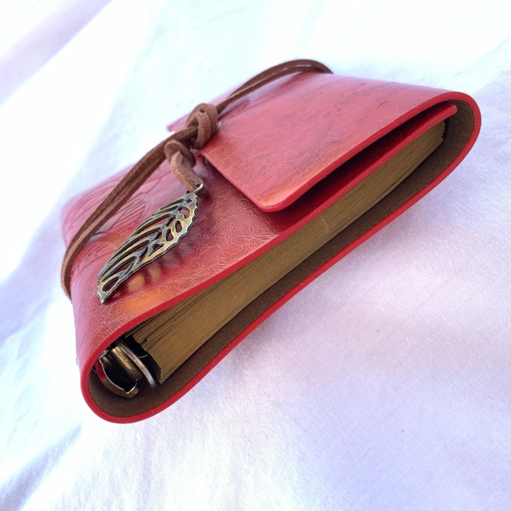 Red Leatherette Journal with Wrap Around Leaf Closure - Picture 7 of 8